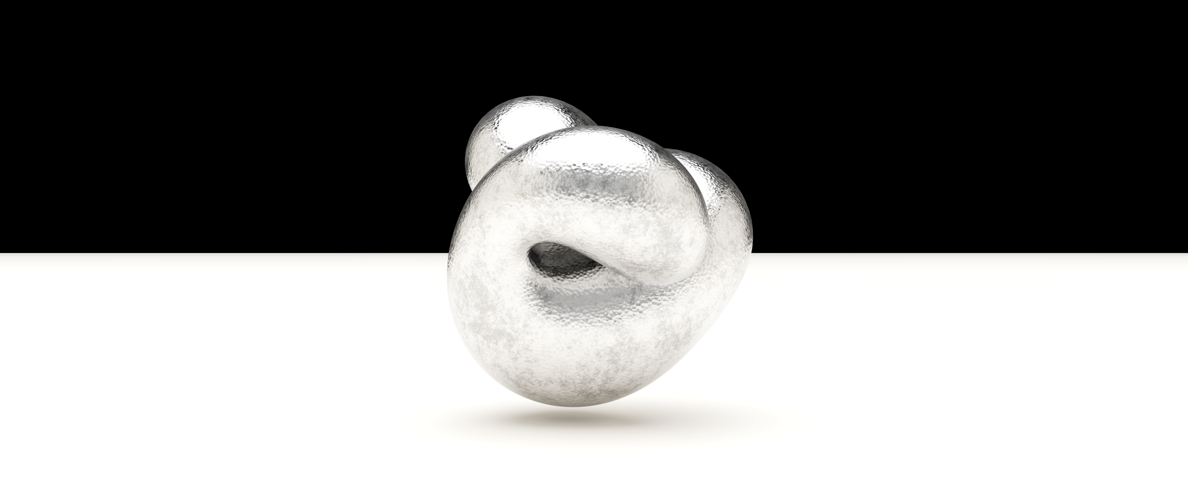 A smooth metallic 3D rendering of Boy's surface, a twisted self-intersecting shape from topology.